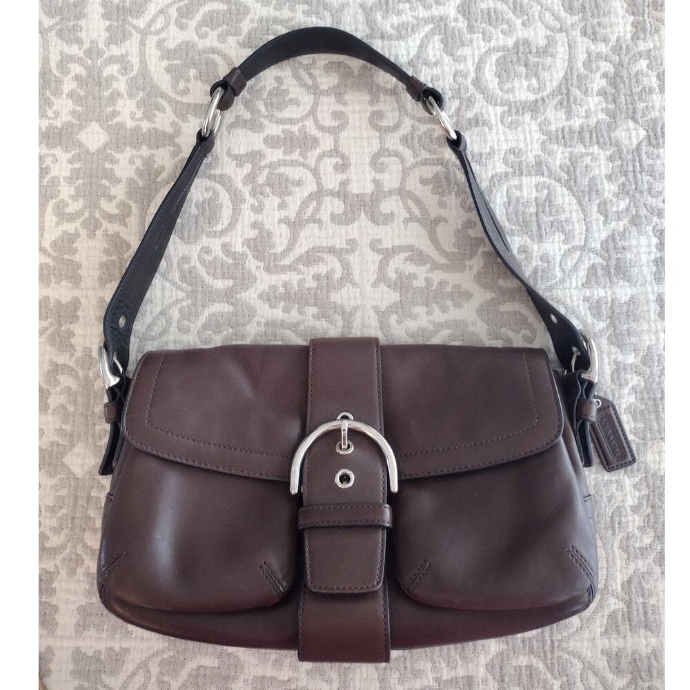 Coach Vintage Y2K Soho Brown Leather Double Pocket Buckle-Flap Shoulder Bag